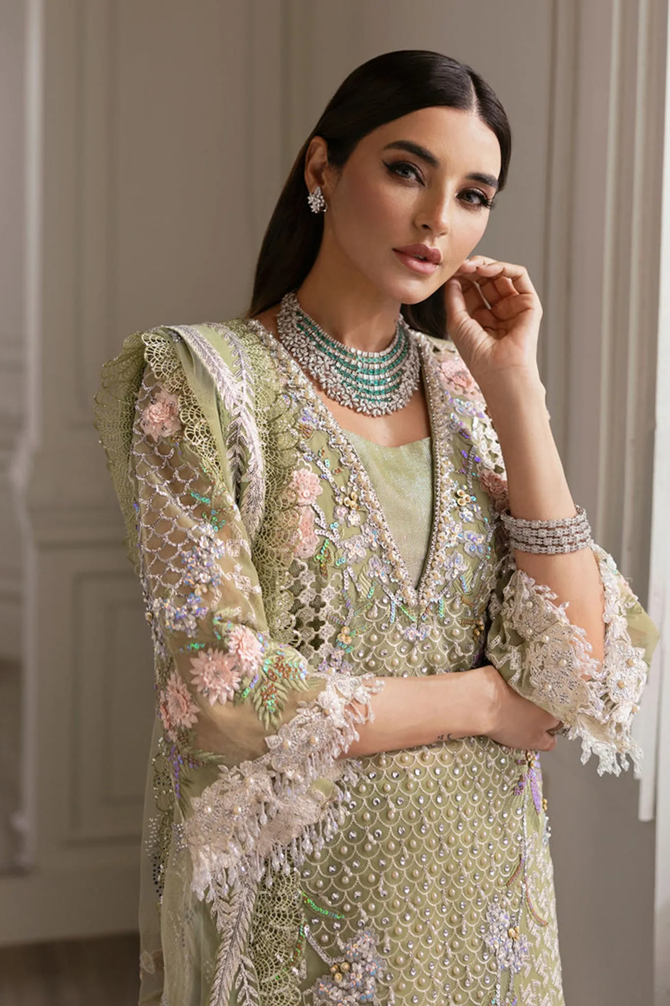 A Beautiful Chaos By Crimson X Saira Shakira Unstitched 3 Piece Wedding Collection'2024-03-Sparkle Cascade