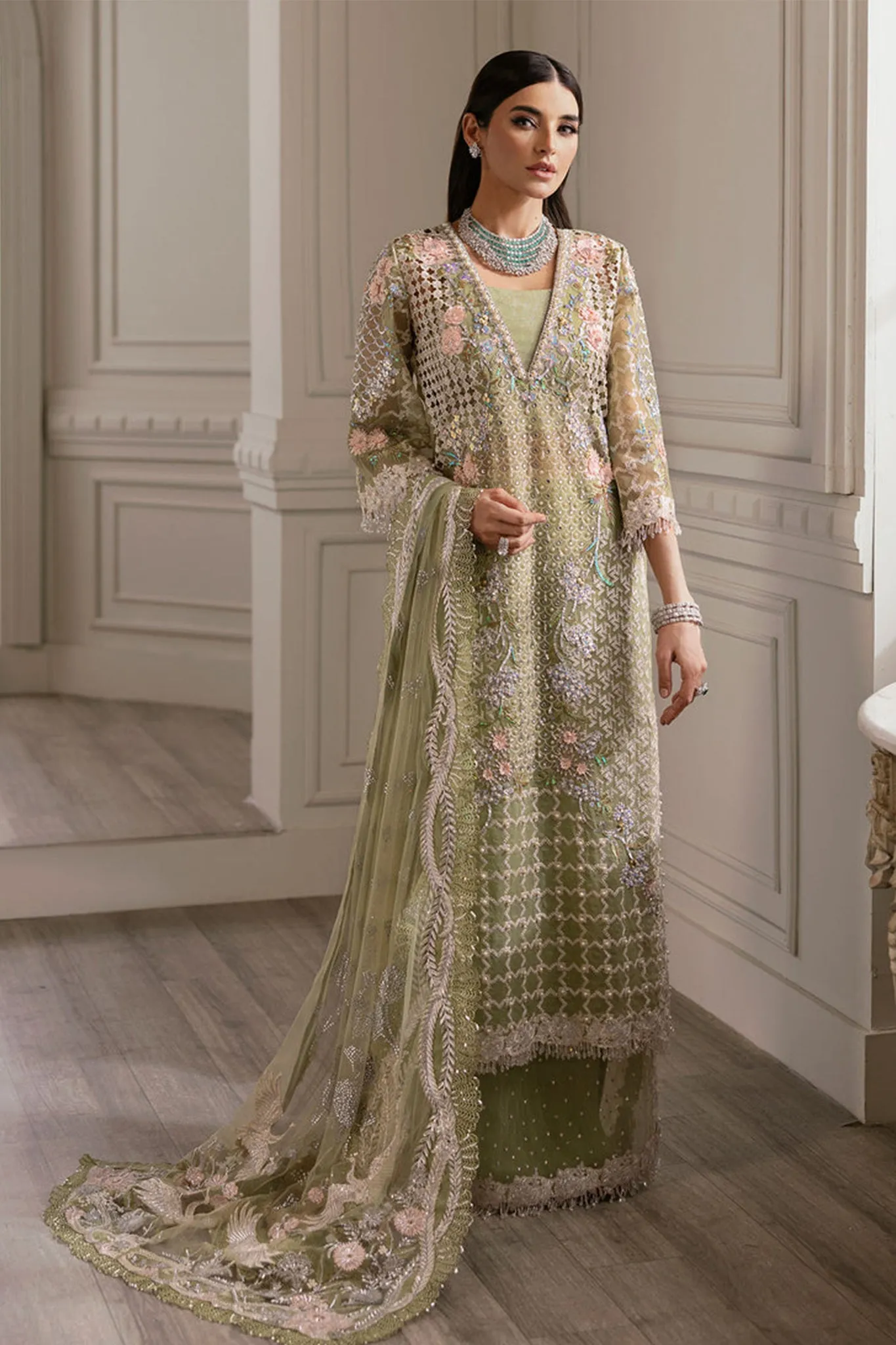 A Beautiful Chaos By Crimson X Saira Shakira Unstitched 3 Piece Wedding Collection'2024-03-Sparkle Cascade