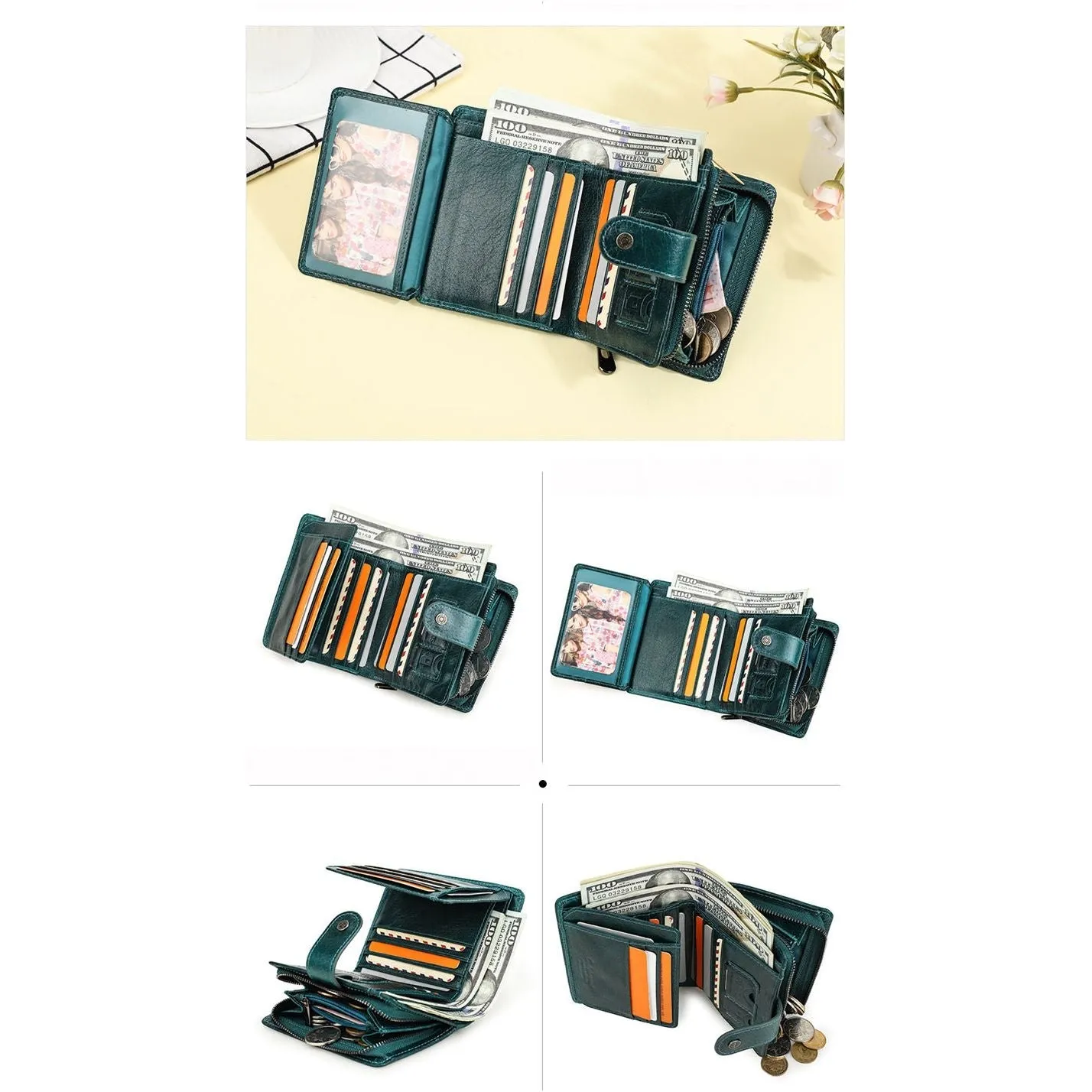 AlliLux RFID Short Zipper Clutch Wallet