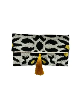 Black and Gold Teardrop Velvet Clutch with Removable Chain