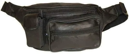 Black Genuine Leather Fanny Pack Waist Pouch with Cellphone Pocket & Adjustable Strap