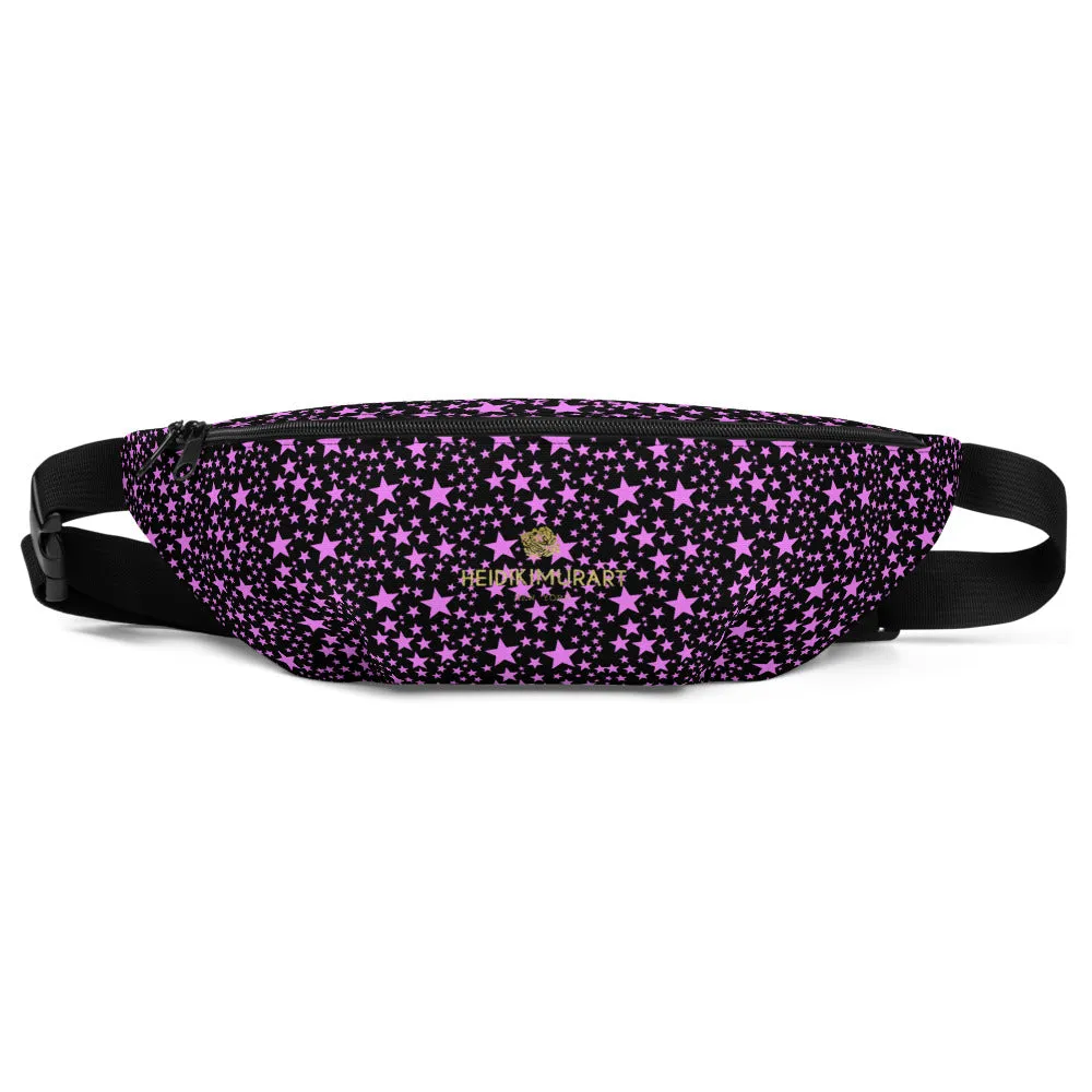 Black Pink Star Fanny Pack, Star Pattern Print Shoulder Waist Travel Bag- Made in USA/EU