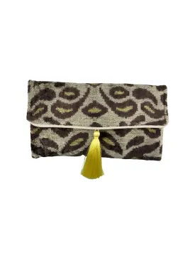 Brown and Yellow Teardrop Velvet Clutch with Removable Chain