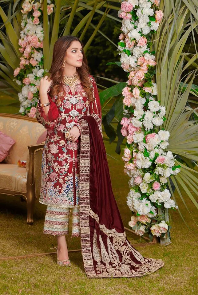 Crimson Luxe by Saira Shakira – Wedding Collection 2019 – D3-B Kashmiri - Maroon