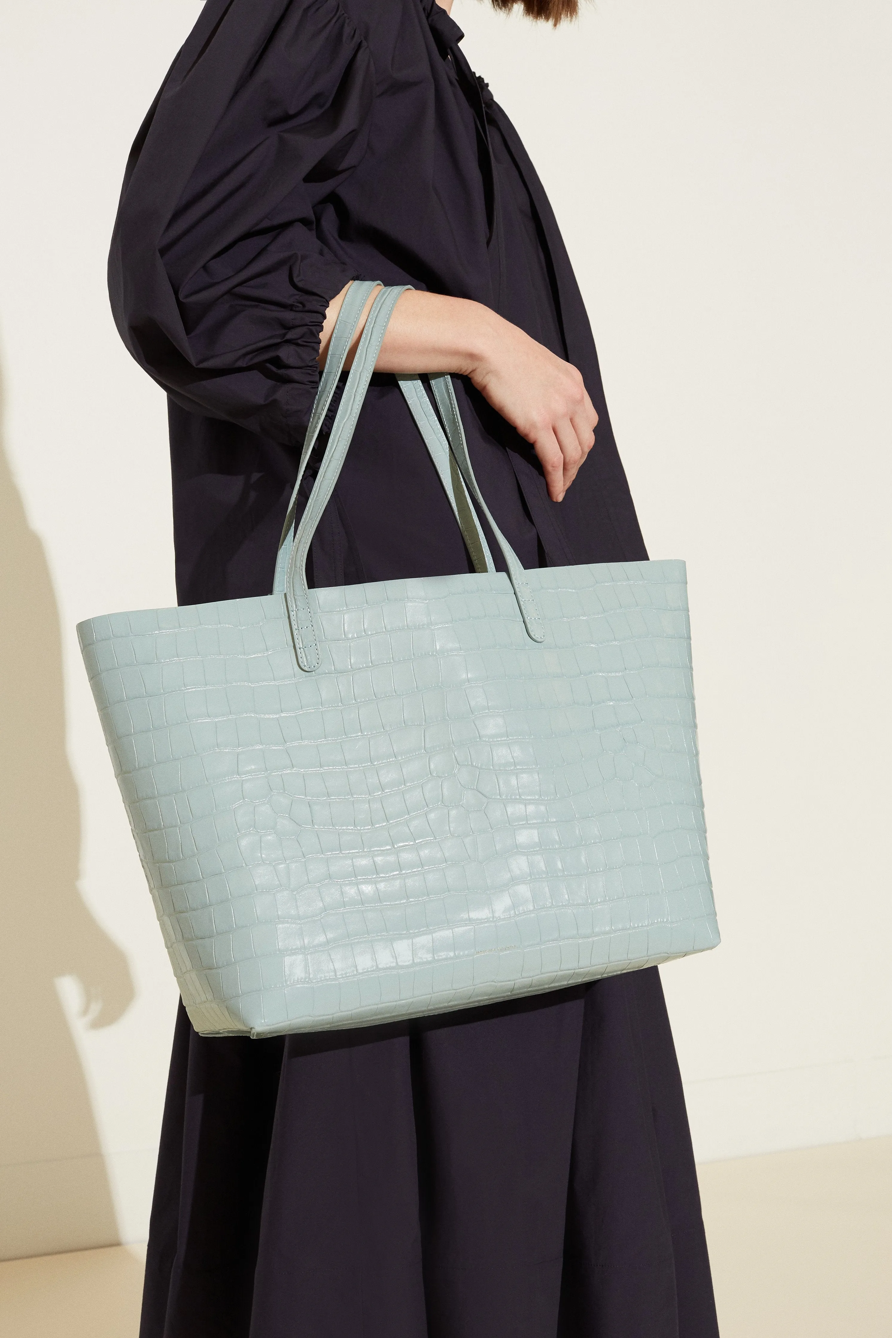 Croc Embossed Large Tote - Light Blue