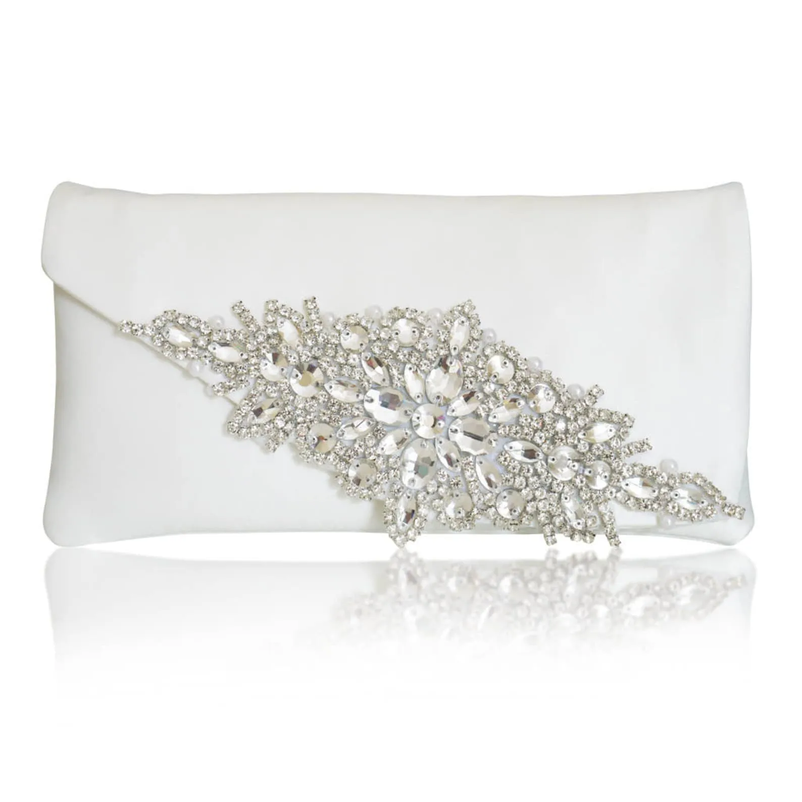 Diamante and ivory satin clutch handbag Harriet