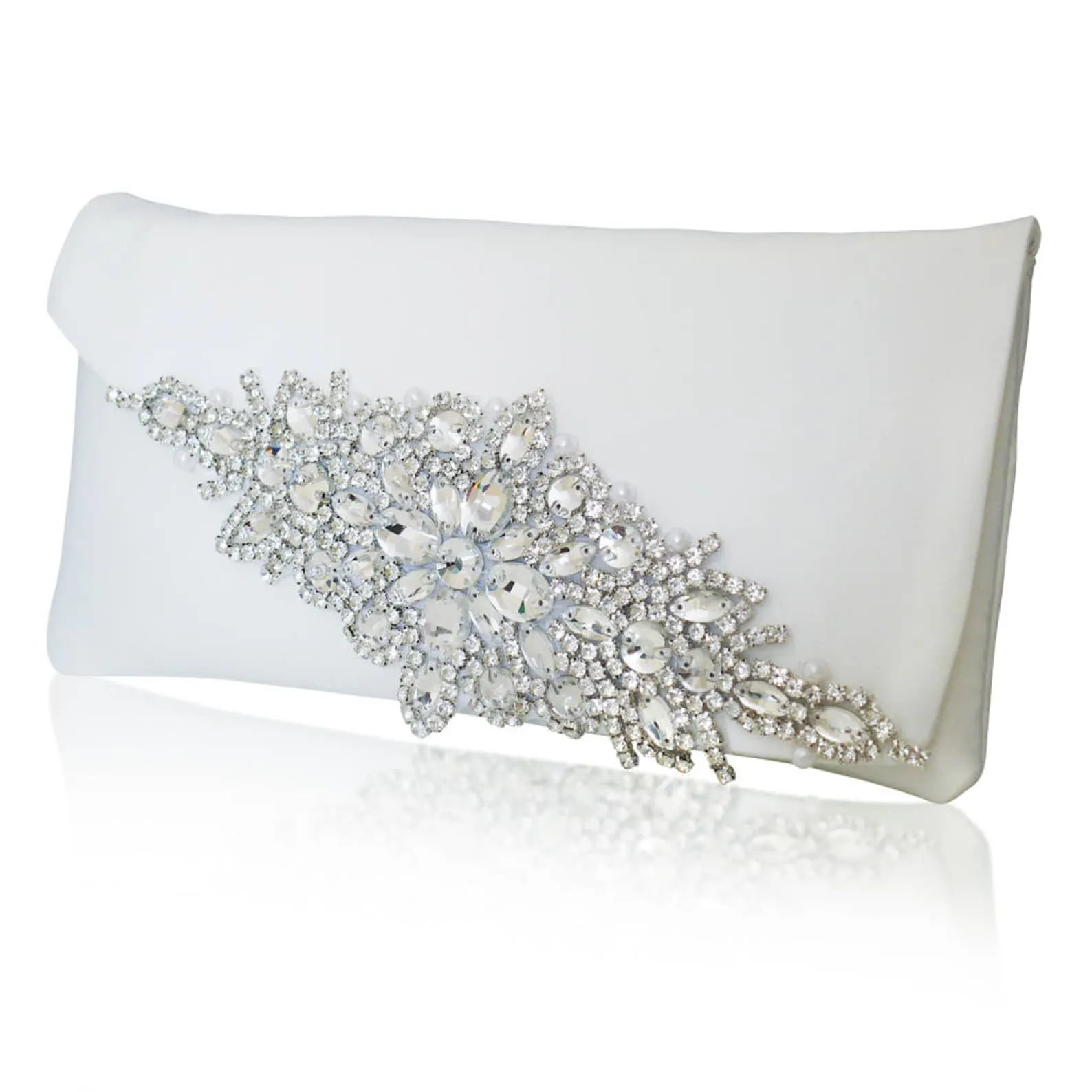 Diamante and ivory satin clutch handbag Harriet