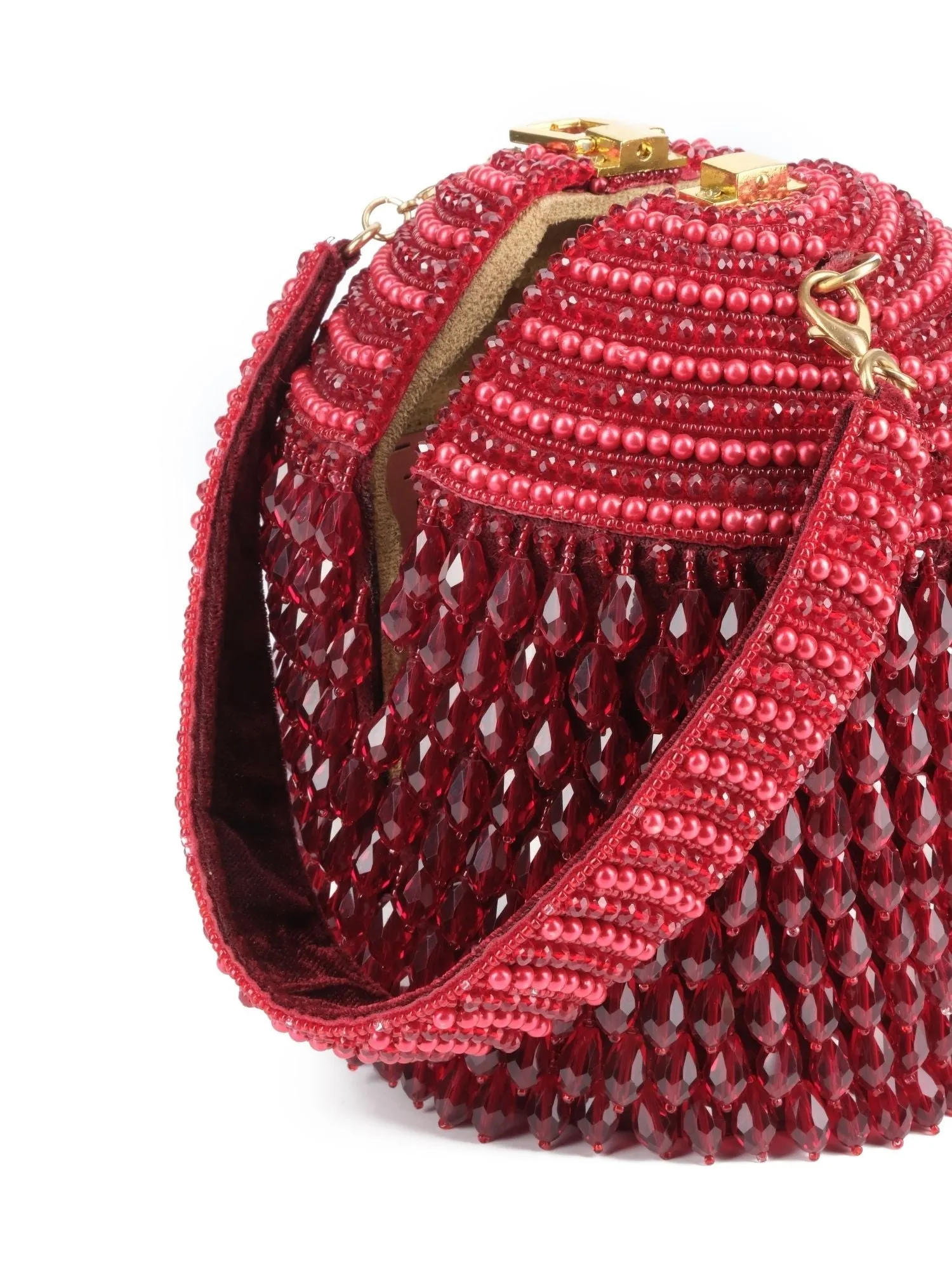 Diana Maroon Suede Embellished Bucket Bag