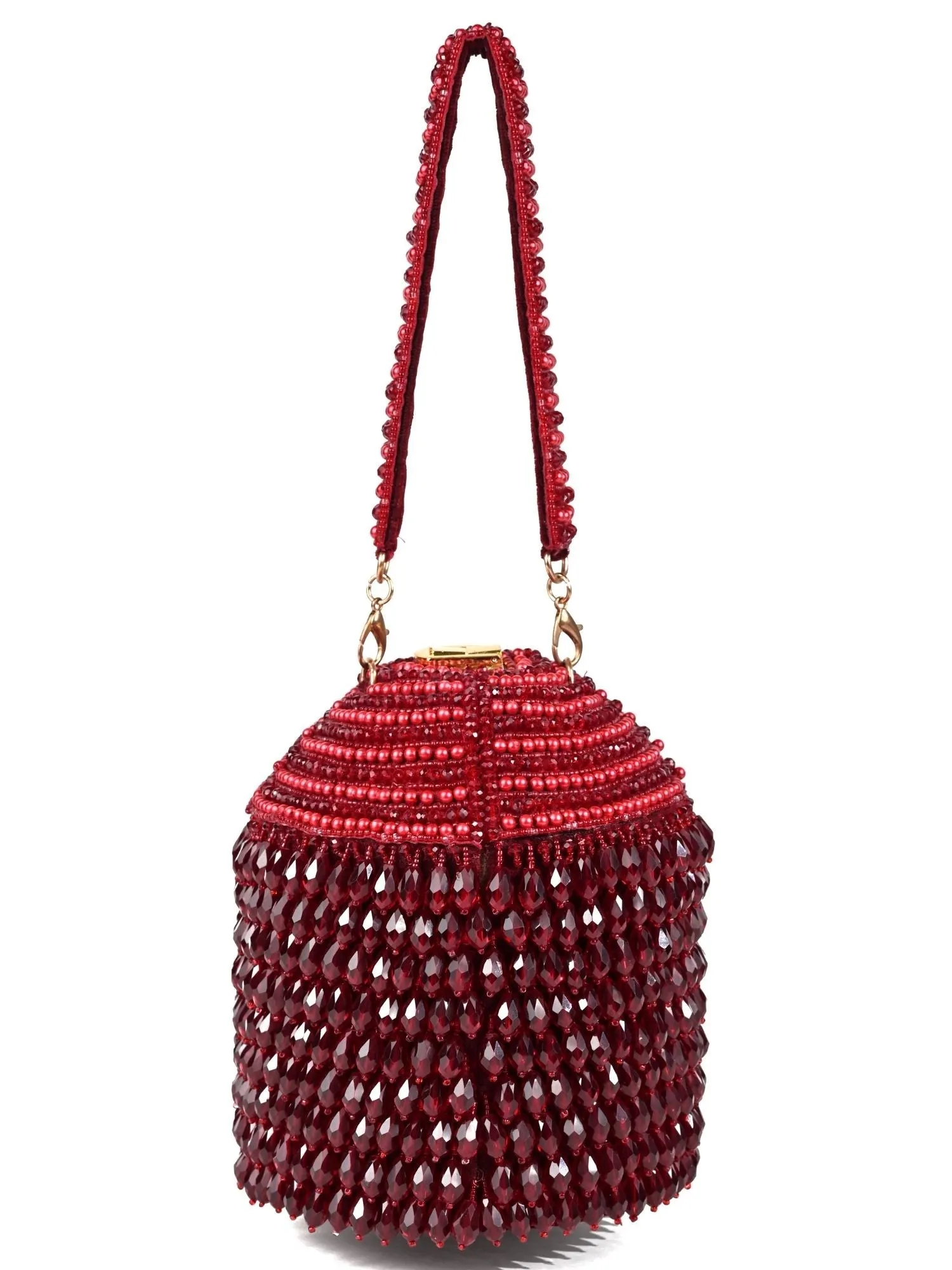 Diana Maroon Suede Embellished Bucket Bag