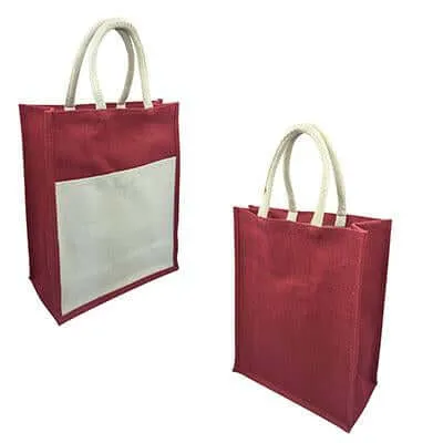 Eco Friendly Jute Tote Bag with Canvas Pocket