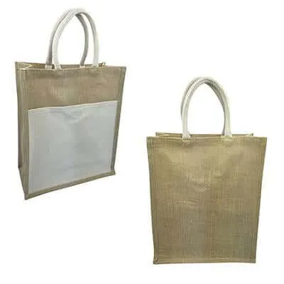 Eco Friendly Jute Tote Bag with Canvas Pocket