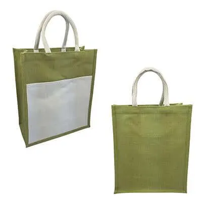 Eco Friendly Jute Tote Bag with Canvas Pocket