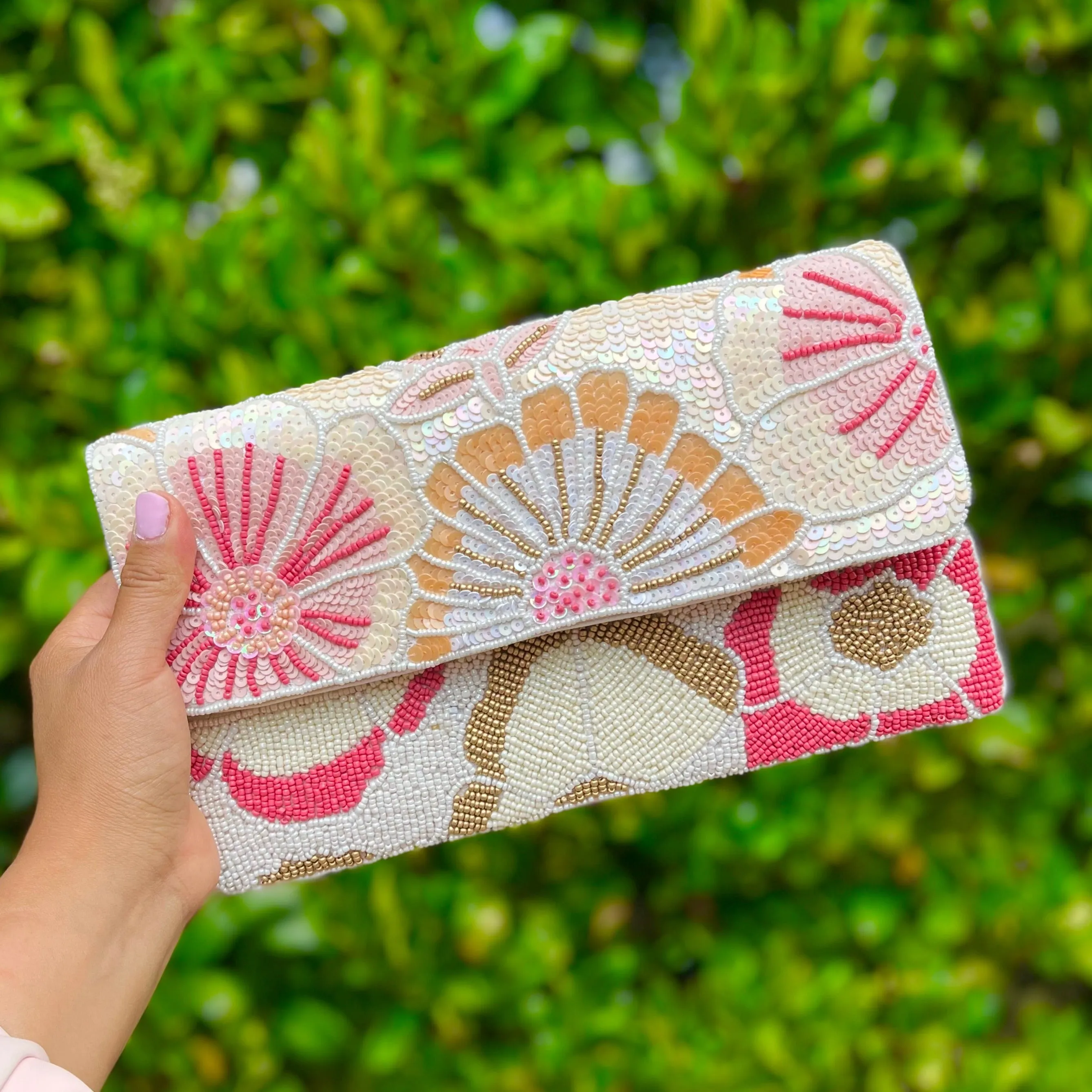 Flowers Beaded Clutch Purse