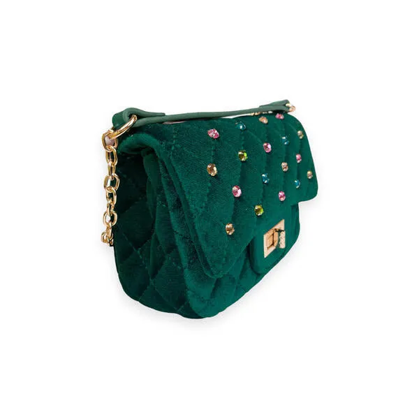 Green Colorful Gems Velvet Quilted Purse