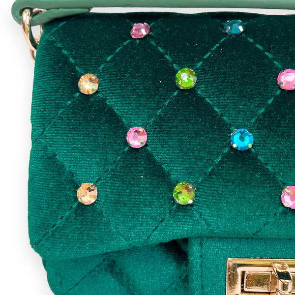 Green Colorful Gems Velvet Quilted Purse