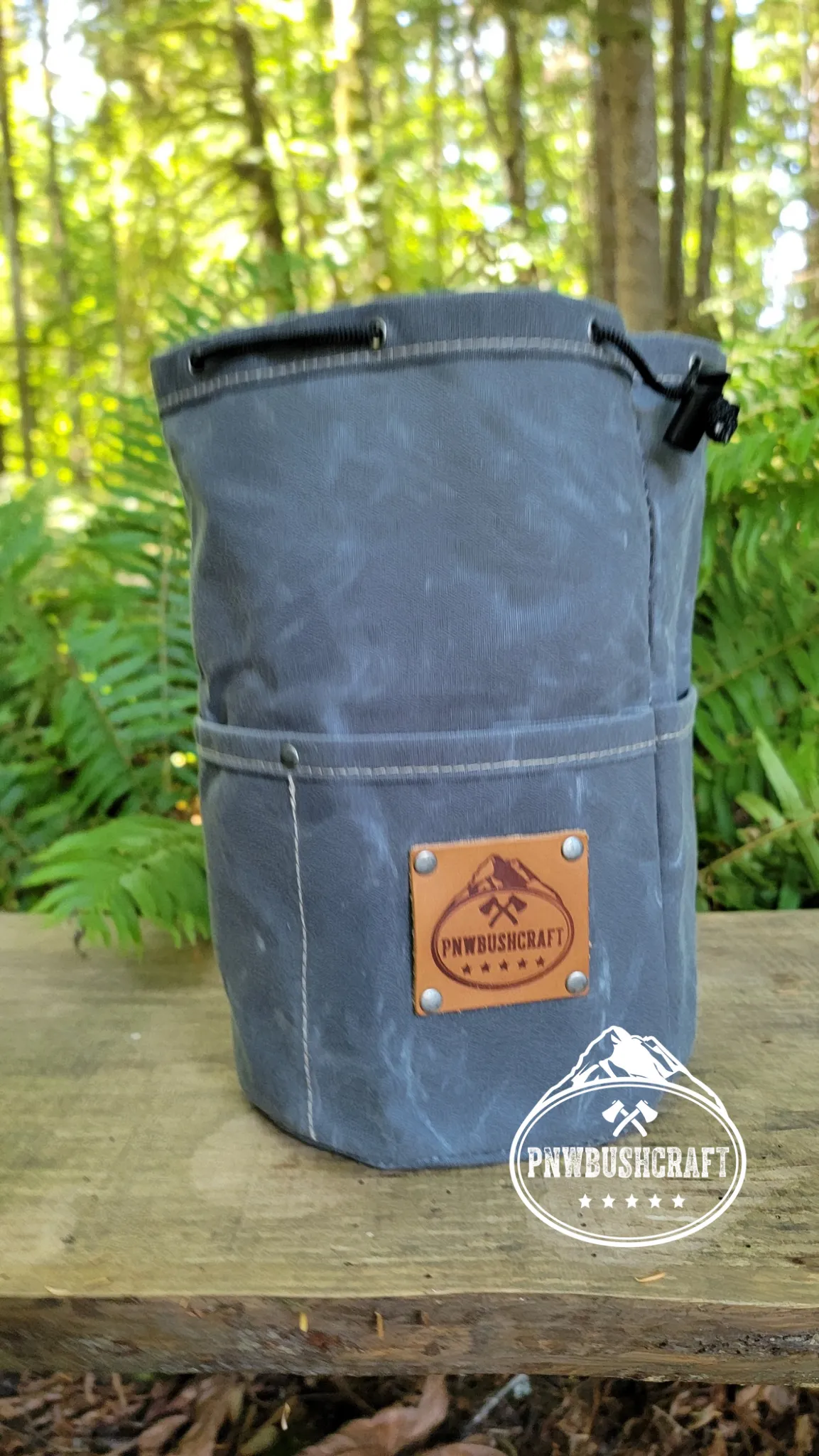 Handcrafted Waxed Canvas Cedar Bucket Bag with Outside Pockets