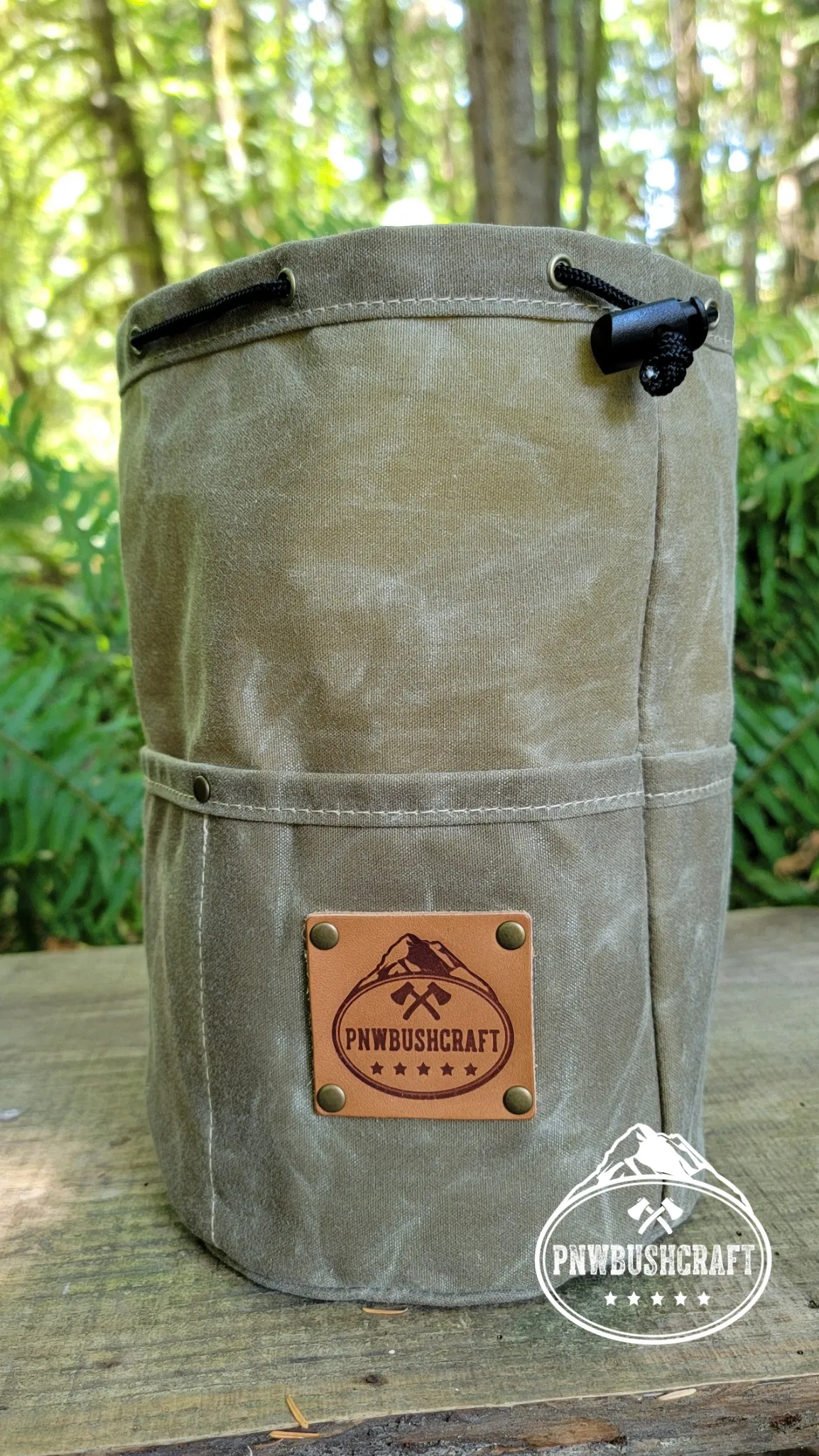 Handcrafted Waxed Canvas Cedar Bucket Bag with Outside Pockets