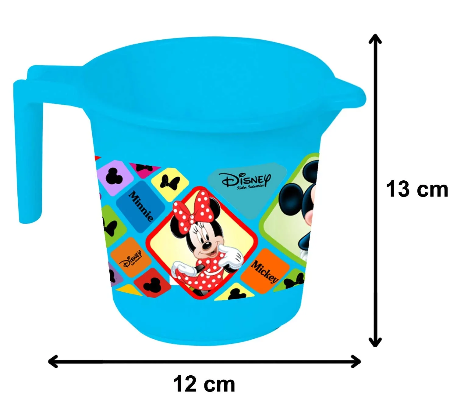 Heart Home Disney Mickey Minnie Print 4 Pieces Unbreakable Virgin Plastic Bathroom Bucket With Mug Set- Cream & Blue, (2 Pc 16 LTR Bucket & 2 Pc 500 ML Mug) -HS_35_HEARTHS17949