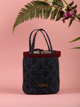 Indigo Black Ajrakh Block Printed Bucket Utility Bag - B0203