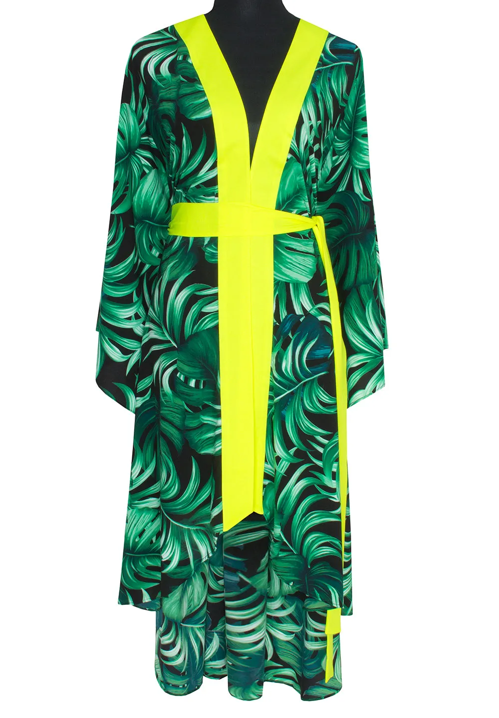 Jungle - Monstera Black / Green Kimono (Neon Yellow)