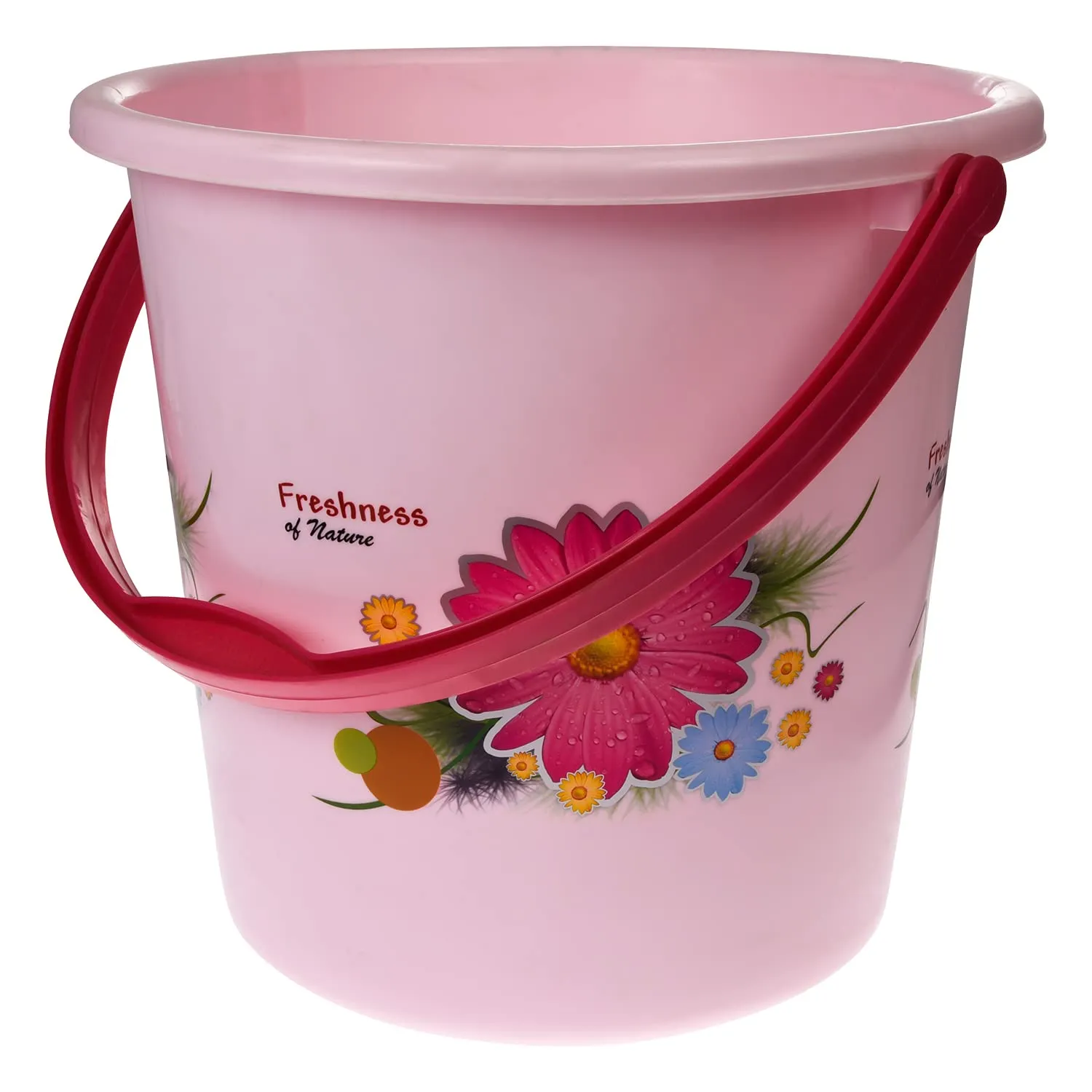 Kuber Industries Bucket|Plastic Bucket for Bathroom|Bucket for Bathing|Unbreakable Printed Bucket with Handle|18 Liter|Pack of 3 (Pink)