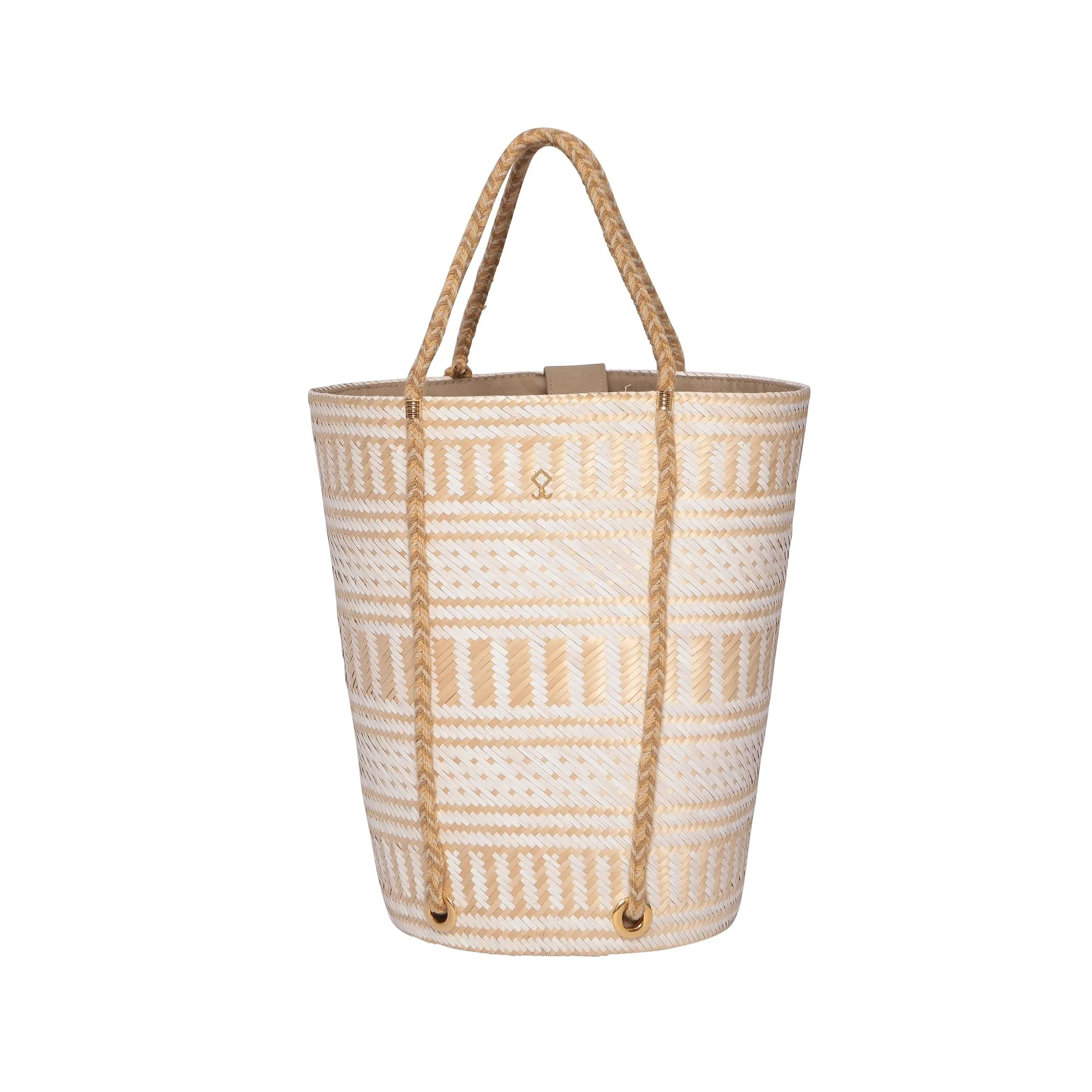 Maggie Natural Gold Straw Geometric Bucket Bag