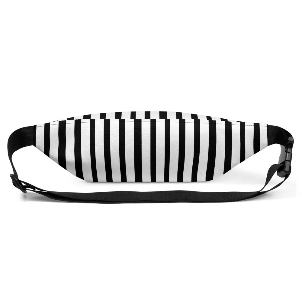 Modern Monochrome Black White Stripe Print Designer Fanny Pack Belt Bag-Made in USA