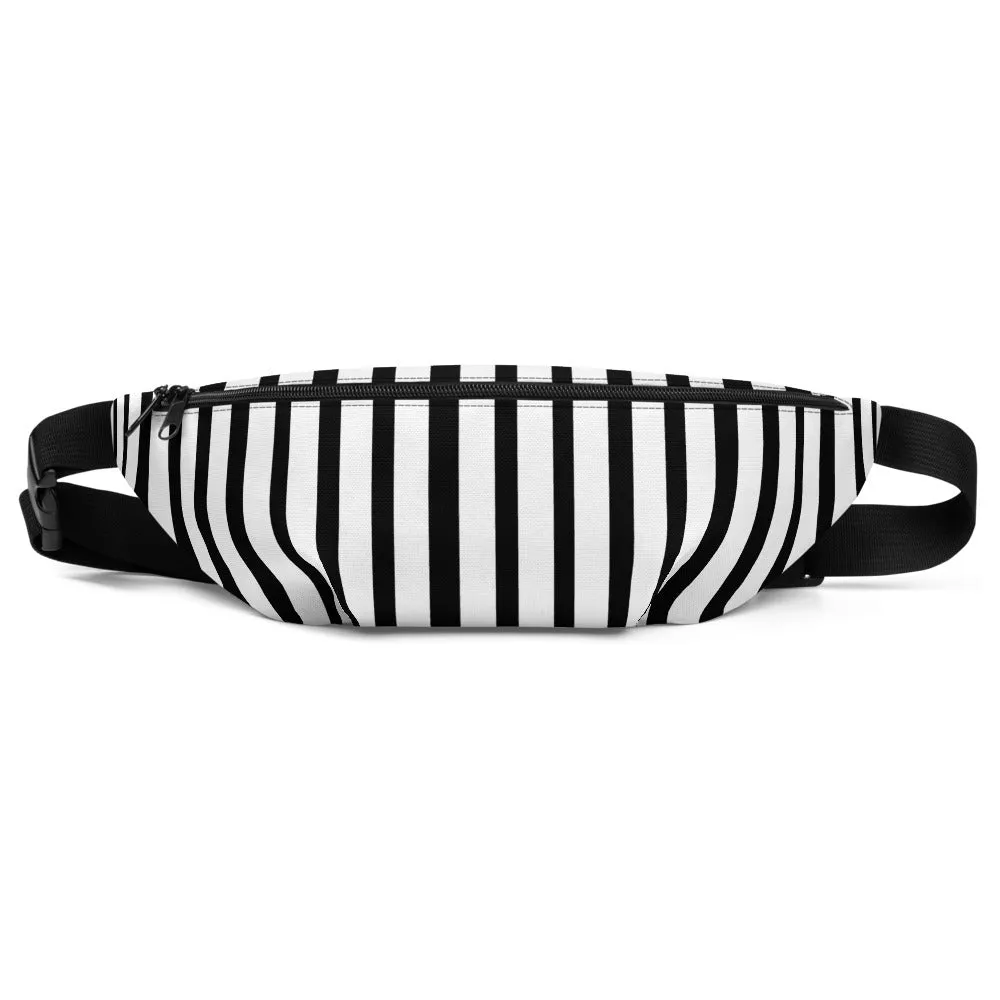 Modern Monochrome Black White Stripe Print Designer Fanny Pack Belt Bag-Made in USA