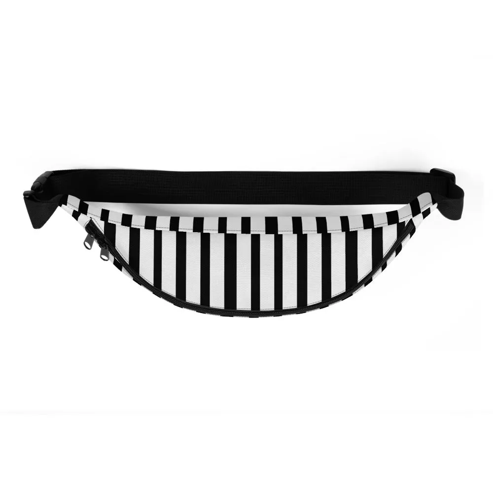 Modern Monochrome Black White Stripe Print Designer Fanny Pack Belt Bag-Made in USA