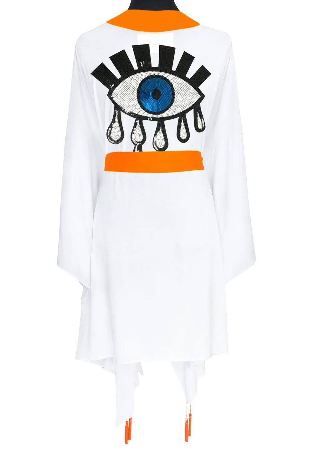 Monochrome - White Kimono Evil Eye (Neon Orange)