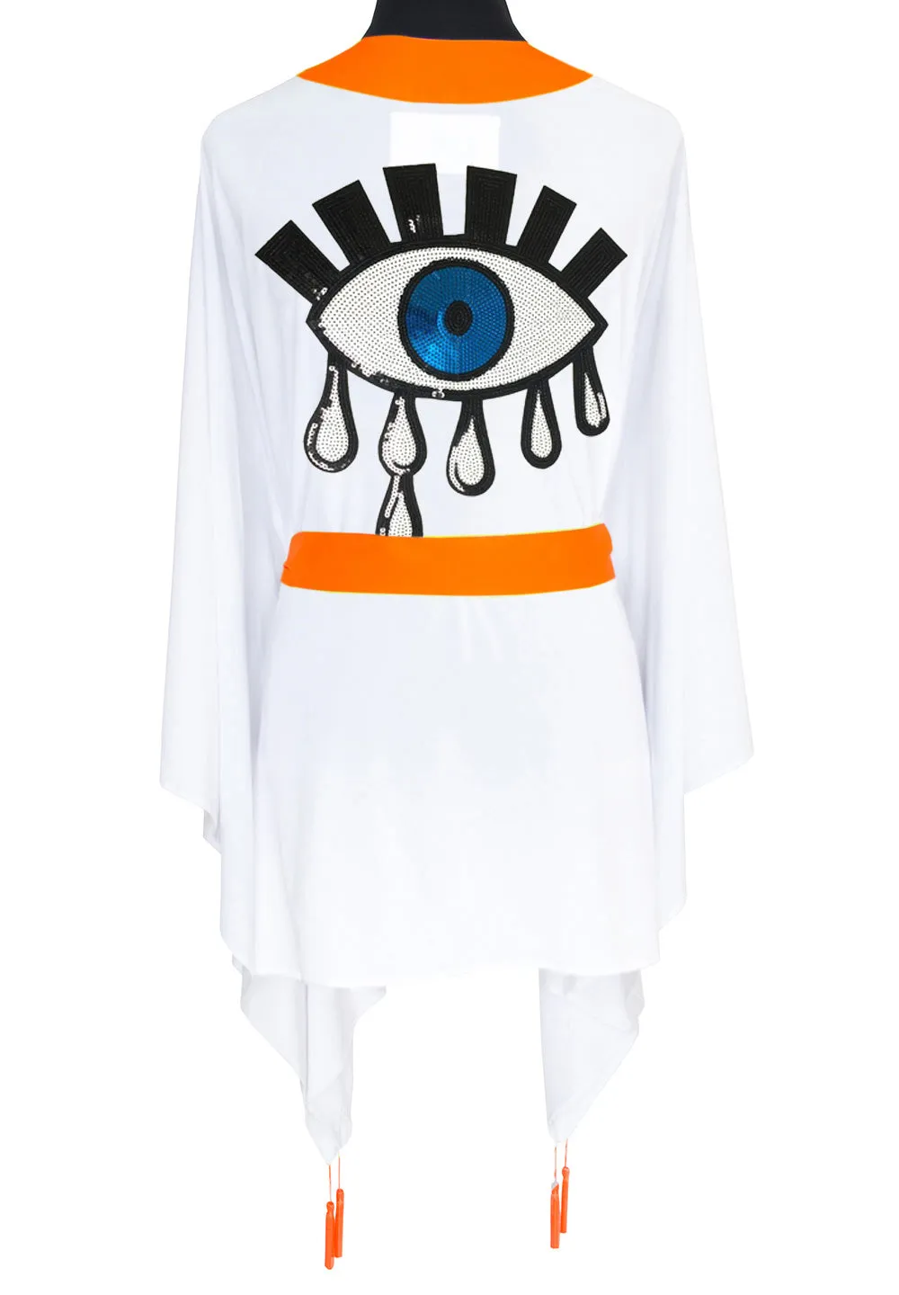 Monochrome - White Kimono Evil Eye (Neon Orange)