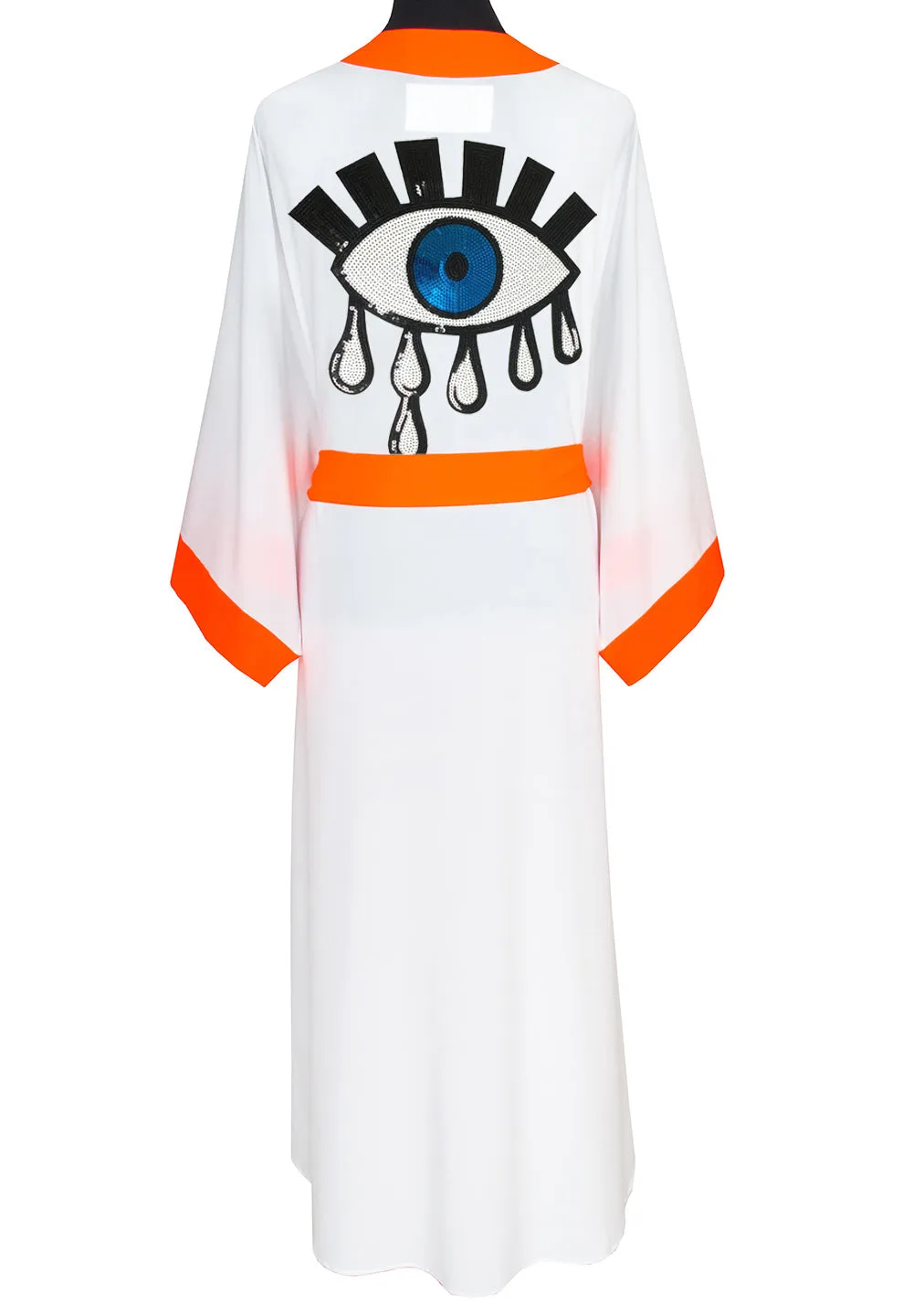 Monochrome - White Kimono Evil Eye (Neon Orange)