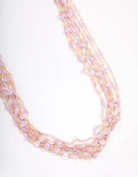 Rose Gold Layered Sequined Long Necklace