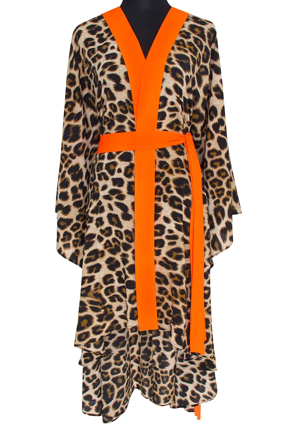 Safari - Orange Leopard Kimono Panther (Neon Orange) - Long