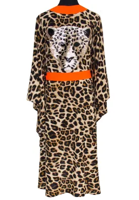 Safari - Orange Leopard Kimono Panther (Neon Orange) - Long