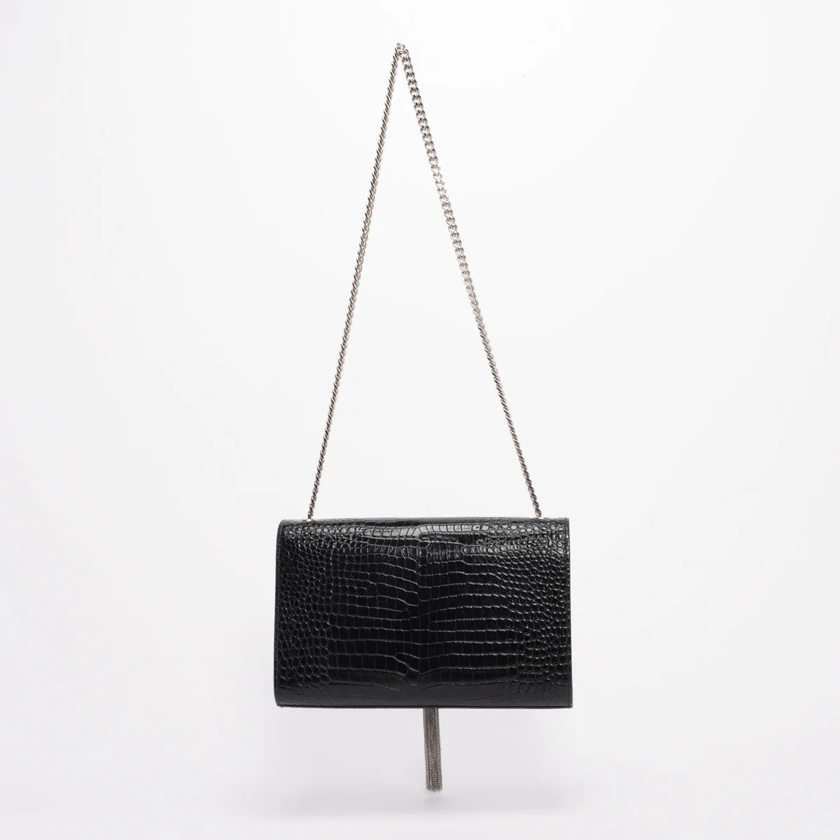 Saint Laurent Black Croc Embossed Medium Kate Tassel Bag