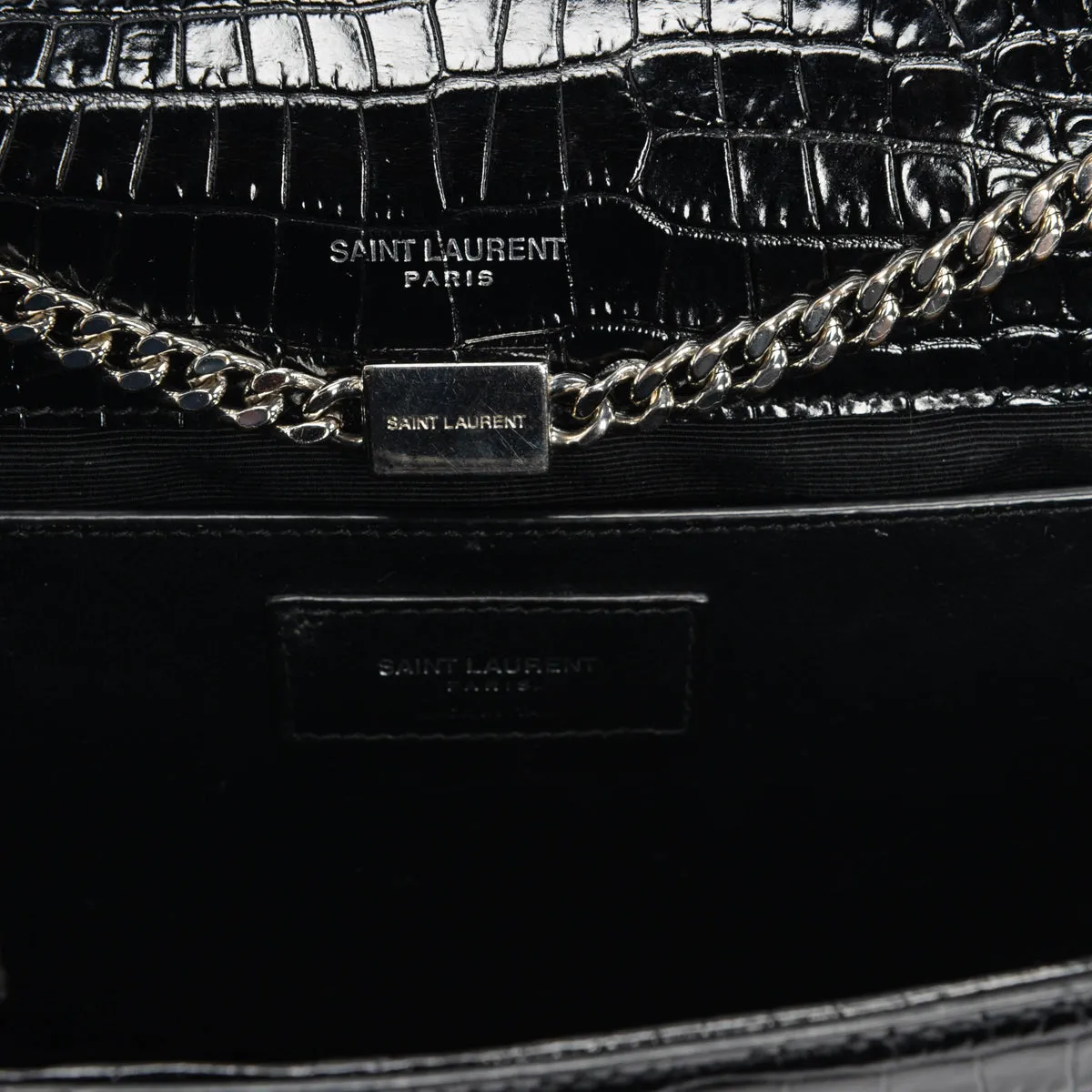 Saint Laurent Black Croc Embossed Medium Kate Tassel Bag