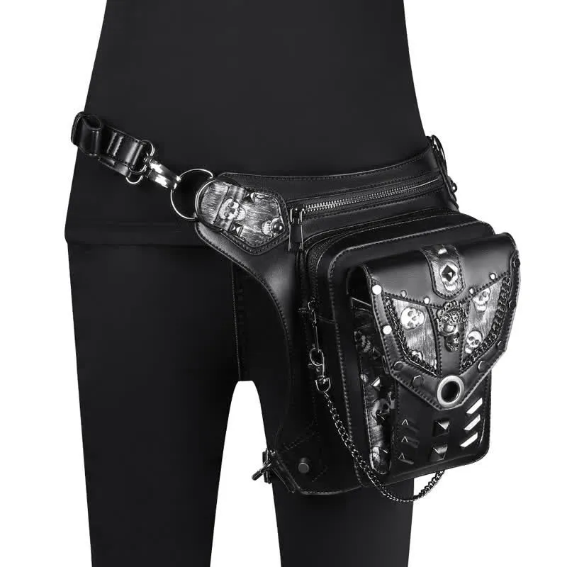 Skull Studs Decoration Steampunk Chain Waist Leg Bag