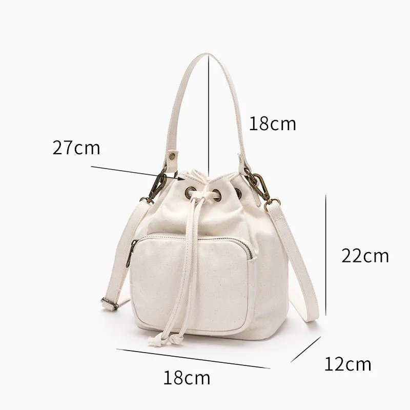 Small Cotton Canvas Bucket Bag Canvas Crossbody Bucket Bag