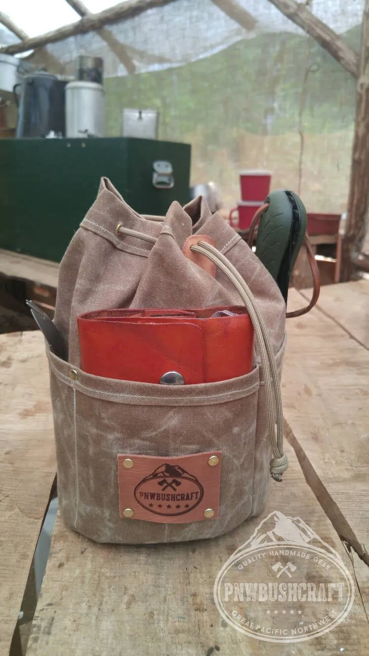 The Cedar Bucket Bag with Outside pockets Available in 5 sizes Perfect for Organizing Your Kit