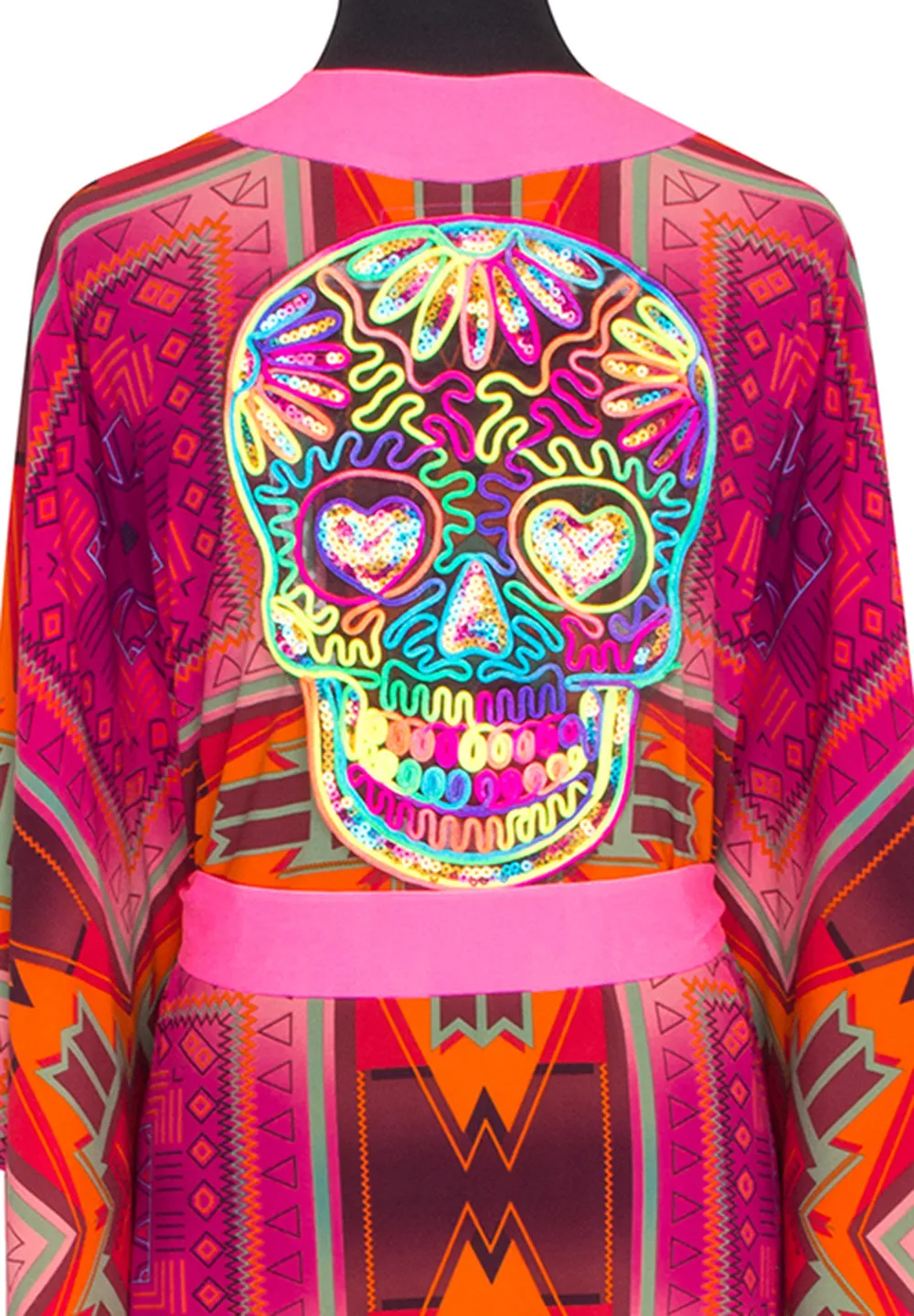 Tribal - Pink Kimono Skull (Neon Pink)