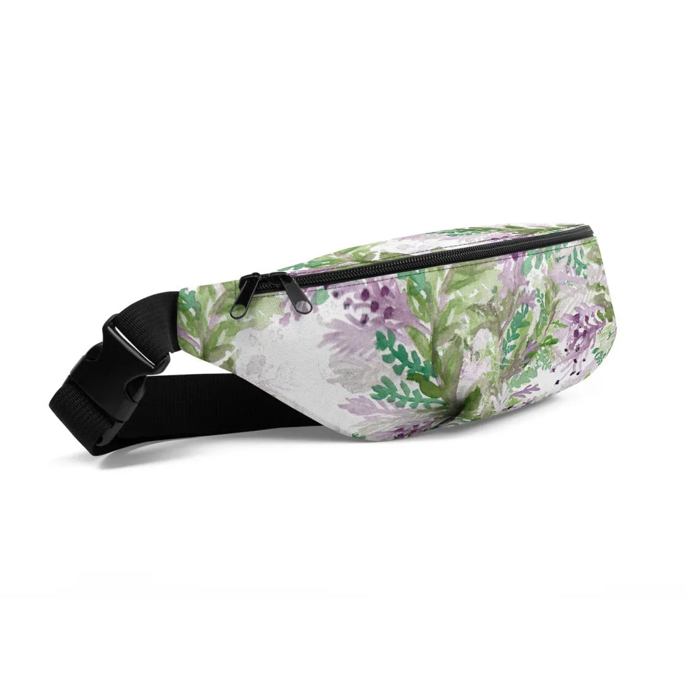 White Lavender Fanny Pack, Designer Premium Over the Shoulder Waist Bag- Made in USA/EU