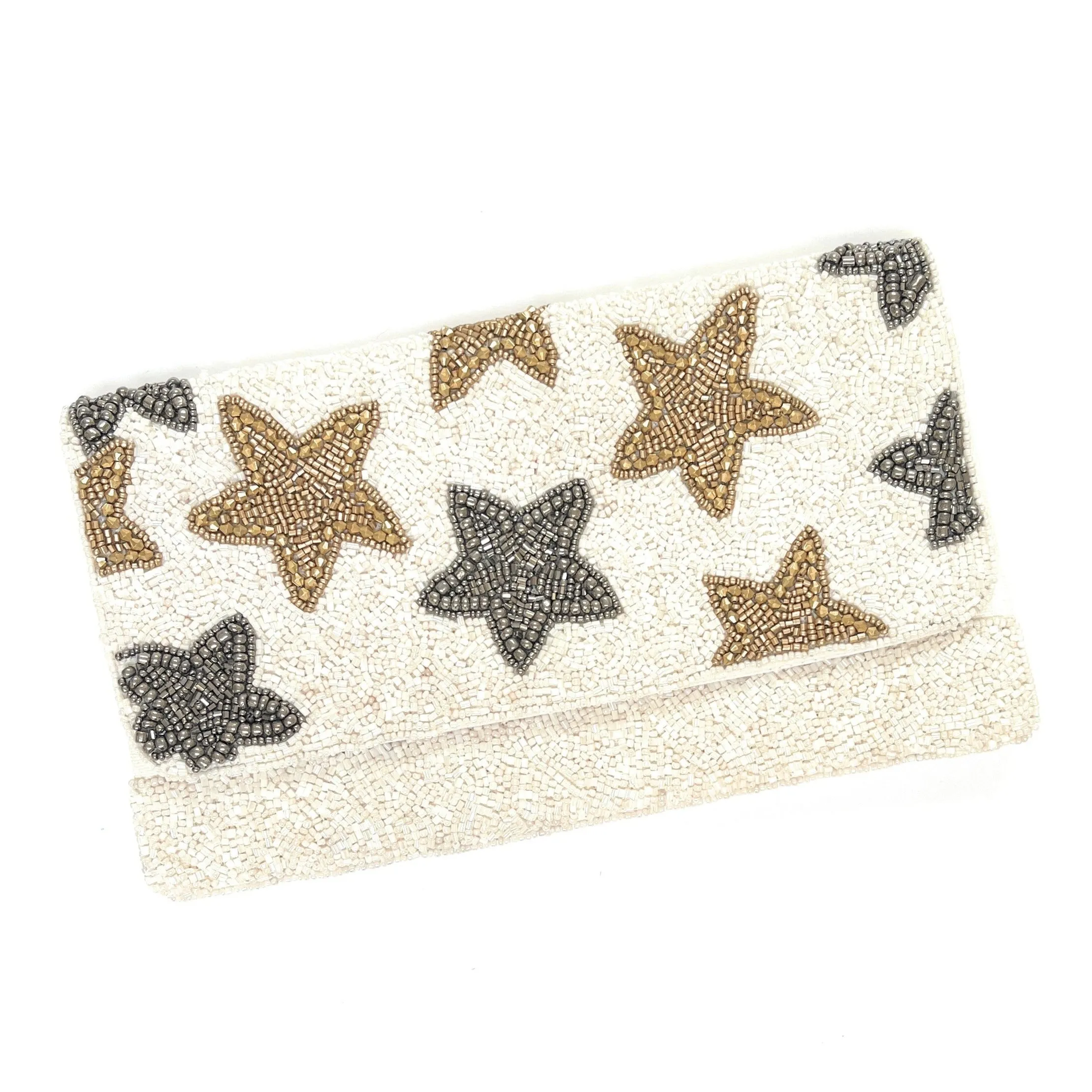 White Star Beaded Clutch Purse