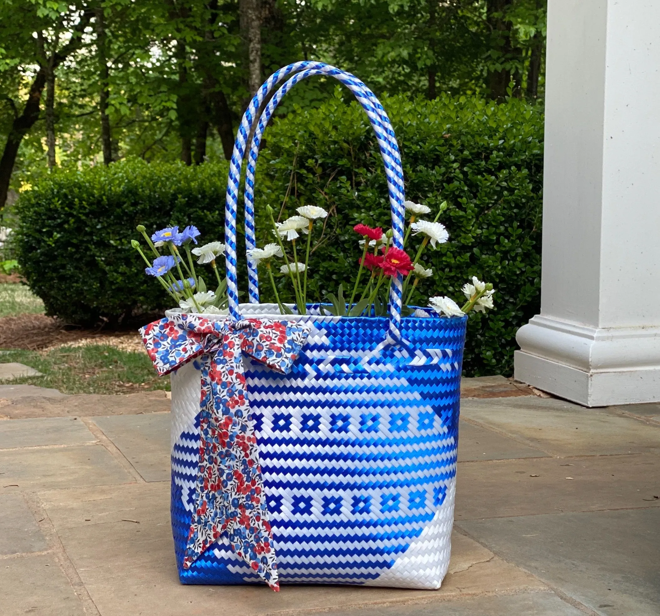 Woven Tote- Medium - Blue and White